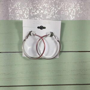🆕 Color Brand Silver & Red Hoop Earrings